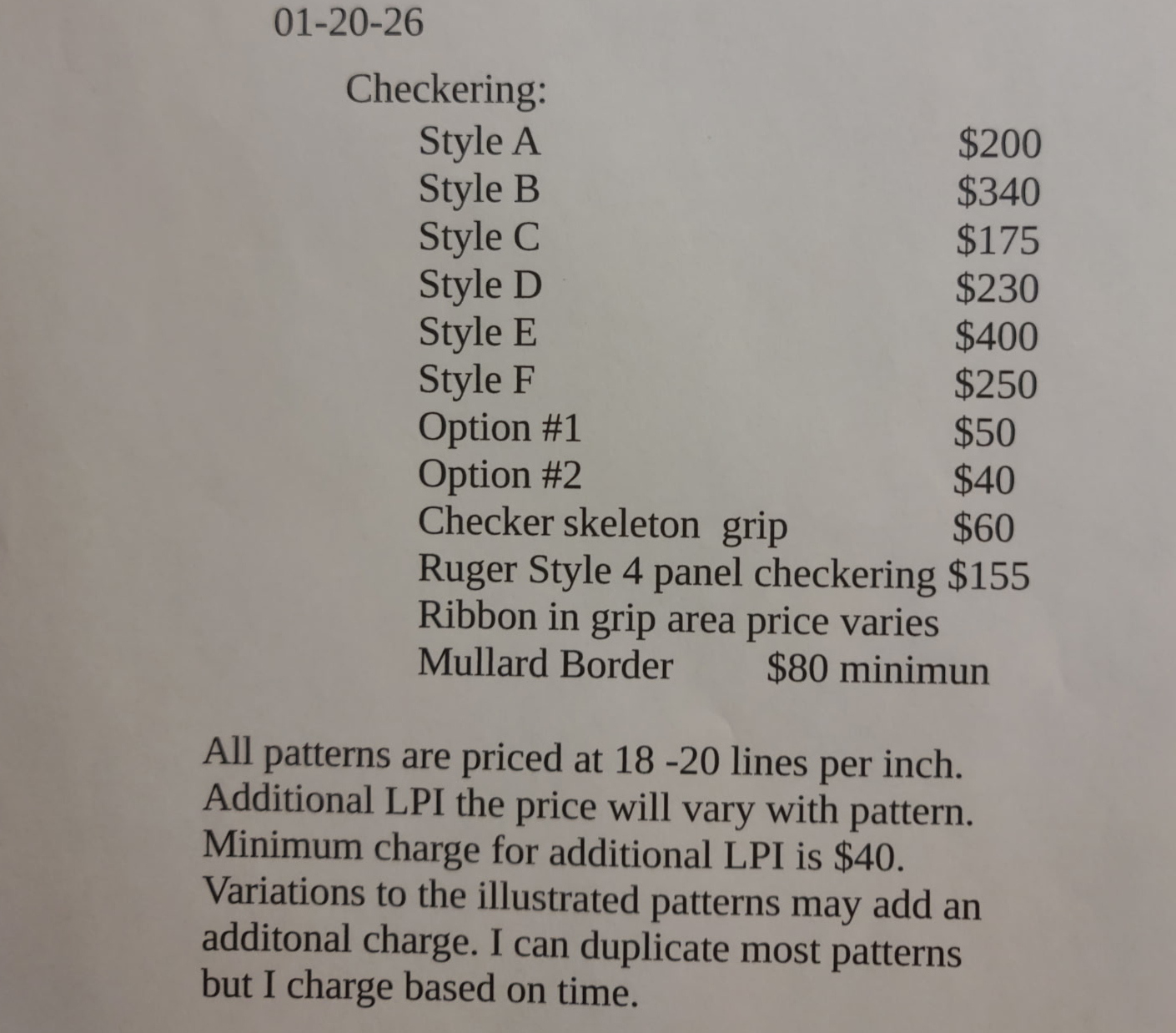 Price List